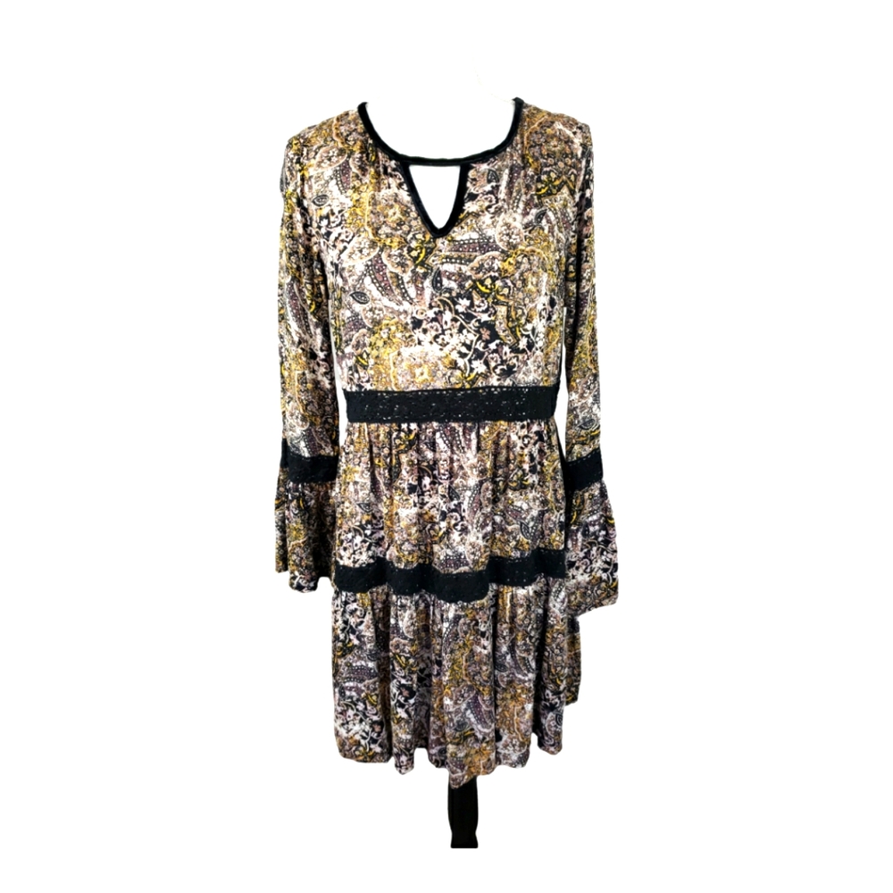 Knox Rose Dress Bohemian Paisley Floral Size Medium Black/Multi